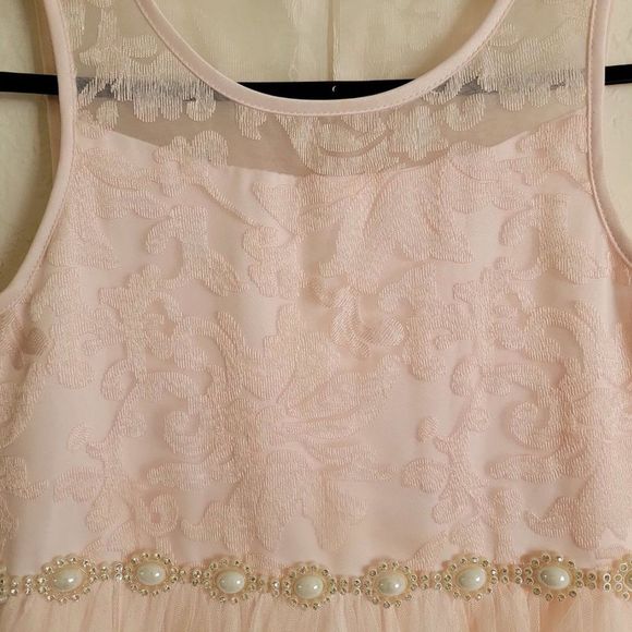 Girls 12 American Princess Sleeveless Layered Tulle Pale Pink Formal Dress - Picture 3 of 5